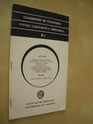 Imagen del vendedor de CUADERNOS DE FILOLOGIA STUDIA LINGUISTICA HISPANICA, II, 1 a la venta por LIBRERIA TORMOS