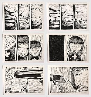 Cinta yang meledak ("Amour explosif") : série de 3 paires de gravures sur bois. Tirage unique.