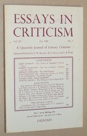 Essays in Criticism: Vol.XV No.3, July1965: a Quarterly Journal of Literary Criticism