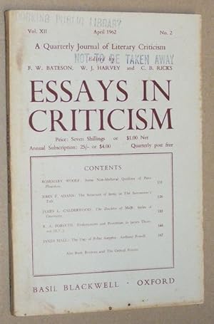 Essays in Criticism: Vol.XII No.2, April1962: a Quarterly Journal of Literary Criticism