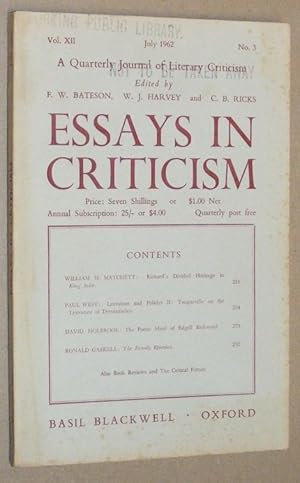 Essays in Criticism: Vol.XII No.3, July 1962: a Quarterly Journal of Literary Criticism