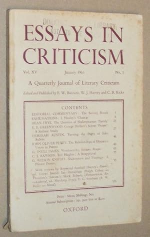 Essays in Criticism: Vol.XV No.1, January 1965: a Quarterly Journal of Literary Criticism