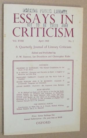 Seller image for Essays in Criticism: Vol.XVIII No.2, April 1968: a Quarterly Journal of Literary Criticism for sale by Nigel Smith Books