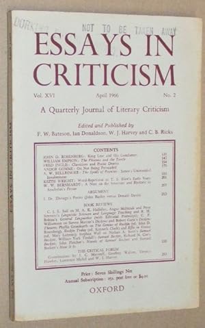 Essays in Criticism: Vol.XVI No.2, April 1966: a Quarterly Journal of Literary Criticism