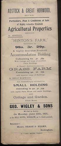 Adstock and Great Horwood, Bucks - Hinton's Farm - -Auction Sale Particulars 1921 Cockburnspath T...