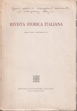 Seller image for Revista Storica Italiana Anno LXXX Fascicolo III for sale by Jonathan Grobe Books