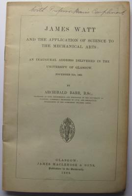 Seller image for James Watt and the application of science to the mechanical arts, an inaugural address; for sale by BOOKS & THINGS