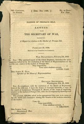 Seller image for Harbor of Presque Isle. Letter from the Secretary of War, transmitting a Report in relation to the Harbor of Presque Isle. February 27, 1836. Referred to the Committee on Commerce for sale by Kaaterskill Books, ABAA/ILAB