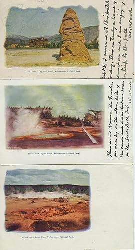 Eight Embossed Postcards With Scenes from Yellowstone National Park, Wyoming