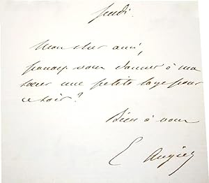 Lettre Autographe Signée.d'Emile Augier, 3 lignes " Mon Cher ami, pourriez vous donner à ma soeur...