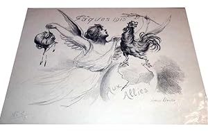 Très Belle lithographie satirique intitulée " Pâques 1915, Aux alliés." Signée Henri Boutet.