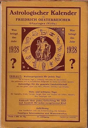 Seller image for Astrologischer Kalender. Jahrgang 17, 1928. for sale by Antiquariat Carl Wegner