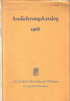 Bild des Verkufers fr J.C.B. Mohr (Paul Siebeck), Tbingen: Auslieferungskatalog 1968. zum Verkauf von Antiquariat Carl Wegner