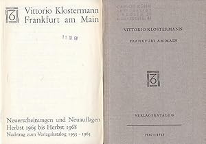 Bild des Verkufers fr Vittorio Klostermann, Frankfurt am Main. Verlagskatalog 1930-1965 UND: Nachtrag - Neuerscheinungen und Neuauflagen, Herbst 1965 bis Herbst 1968. zum Verkauf von Antiquariat Carl Wegner