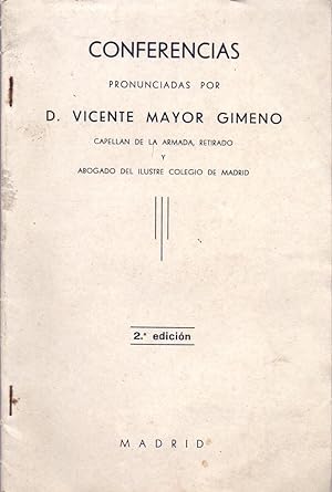 Imagen del vendedor de CONFERENCIAS DE D. VICENTE MAYOR GIMENO a la venta por Libreria 7 Soles