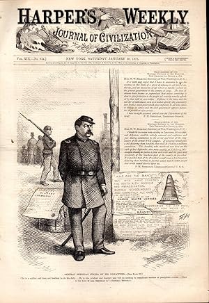 Imagen del vendedor de ENGRAVING: 'General Sheridan Stands by His Dispatches' .engraving from Harper's Weekly, January 30, 1875 a la venta por Dorley House Books, Inc.
