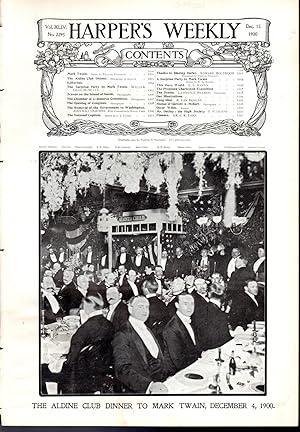 Imagen del vendedor de PRINT: 'The Aldine Club Dinner to Mark Twain, Dec. 4, 1900'. photo from Harper's Weekly, December 15, 1900 a la venta por Dorley House Books, Inc.