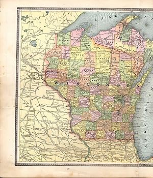 Seller image for MAP:'Michigan & Wisconsin.Railroad and County Map'.from Cram's Superior Reference Atlas of The World for sale by Dorley House Books, Inc.