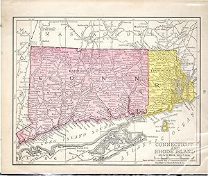 Bild des Verkufers fr MAP: 'Connecticut & Rhode Island'.from Rand McNally's Dollar Atlas of the World zum Verkauf von Dorley House Books, Inc.