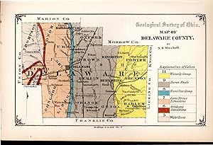 MAP: 'Geological Map of Delaware County'.from Geological Survey of Ohio, 1874