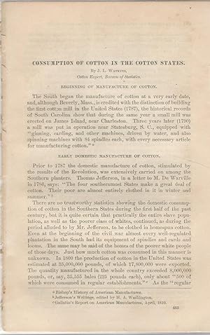 Imagen del vendedor de Consumption of Cotton in the United States'.article disbound from Yearbook of the Department of Agriculture, 1903 a la venta por Dorley House Books, Inc.