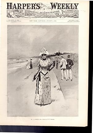 Bild des Verkufers fr ENGRAVING: 'By a Summer Sea'. engraving from Harper's Weekly, August 1, 1891 zum Verkauf von Dorley House Books, Inc.