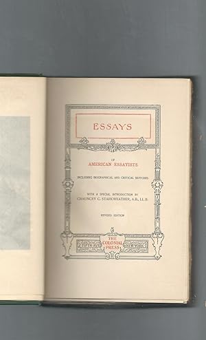 Imagen del vendedor de Essays of American Essayists (World's Great Classics Series) a la venta por Dorley House Books, Inc.