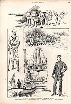 Image du vendeur pour ENGRAVING: 'With the Naval Reserve'. from Harper's Weekly, August 8, 1891 mis en vente par Dorley House Books, Inc.