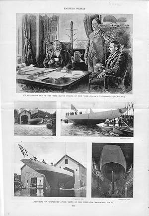 Image du vendeur pour ENGRAVING:'An Afternoon Cup of Tea with Mayor Stong of New York'. engraving from Harper's Weekly, July 13, 1895 mis en vente par Dorley House Books, Inc.