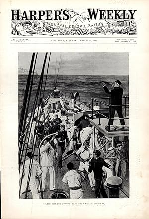 Image du vendeur pour ENGRAVING: 'Clear Ship for Action'.engraving from Harper's Weekly, March 23, 1895 mis en vente par Dorley House Books, Inc.