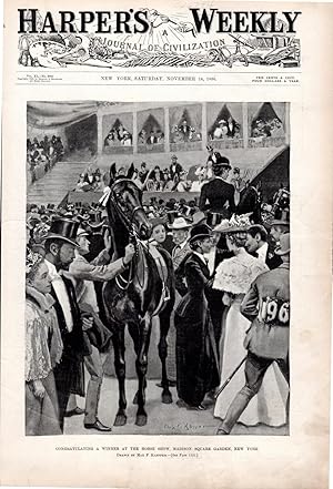 Imagen del vendedor de ENGRAVING: 'Congratulating a Winner at the Horse Show'. .engraving from Harper's Weekly, November 14, 1896 a la venta por Dorley House Books, Inc.