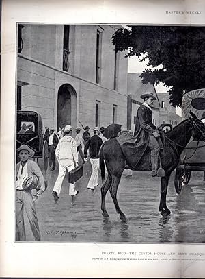 Image du vendeur pour ENGRAVING: 'Puerto Rico-The Customs House & Army Headquarters at Playa de Ponce' .double Page engraving in Harper's Weekly, Jan 29, 1898 mis en vente par Dorley House Books, Inc.