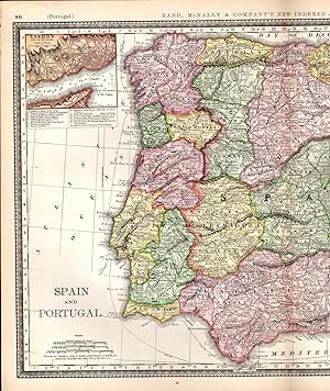 Image du vendeur pour MAP: "Spain and Portugal".from the New Indexed Atlas of the World mis en vente par Dorley House Books, Inc.