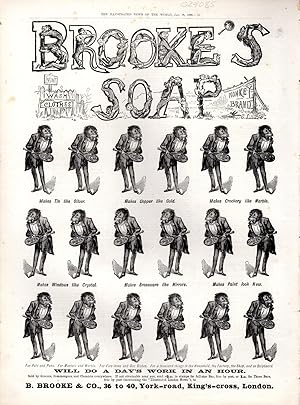 Imagen del vendedor de PRINT:'Brooke's Soap". Advertisement engraving from The Illustrated News of the World, January 18, 1890 a la venta por Dorley House Books, Inc.