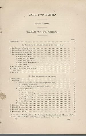 Image du vendeur pour Pond Culture'. disbound report from Report of the Commissioner for 1884 mis en vente par Dorley House Books, Inc.