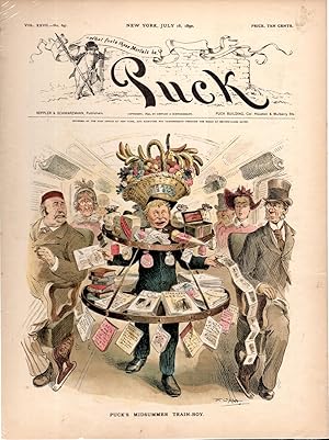 Seller image for PRINT:'Puck's Midsummer Train-boy'. from Puck Humorous Weekly, July 16, 1890 for sale by Dorley House Books, Inc.