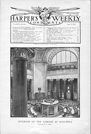 Seller image for ENGRAVING:' Interior of the Library at Columbia'. engraving from Harper's Weekly, June 15, 1901 for sale by Dorley House Books, Inc.