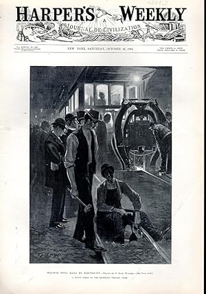Seller image for ENGRAVING: 'Welding Steel Rails by Electricity'.engraving from Harper's Weekly, October 27, 1894 for sale by Dorley House Books, Inc.