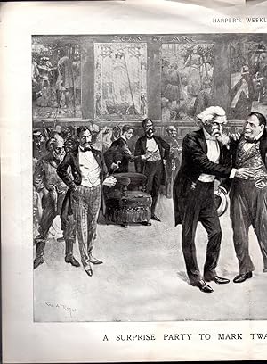 Imagen del vendedor de ENGRAVING: "A Surprise Party to Mark Twain By His Characters". engraving from Harper's Weekly, December 15, 1900 a la venta por Dorley House Books, Inc.