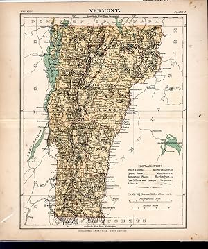 Bild des Verkufers fr MAP:"Vermont".map from Encyclopaedia Britannica, Ninth Editon Plate V zum Verkauf von Dorley House Books, Inc.