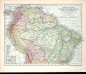 Seller image for MAP: "Bolivia, Brazil, Colombia, Ecuador, Guiana, Peru and Venezuela".source of map Unknown for sale by Dorley House Books, Inc.