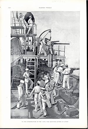 Image du vendeur pour ENGRAVING: "On the Superstructure of the 'Iowa'--The Rapid-Fire Battery in Action". Engraving from Harper's Weekly November 6, 1897 mis en vente par Dorley House Books, Inc.