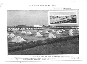 Imagen del vendedor de ENGRAVING:'Salt from the Sea: The Evaporation Works in the Island of La Nouvelle, Showing the Pans with Piles of Salt'. photoengraving from The Illustrated News of the World, February 7, 1903 a la venta por Dorley House Books, Inc.