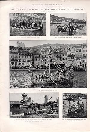 Immagine del venditore per ENGRAVING:"The Carnival on the Riviera: The Naval Battle of Flowers at Villefranche".engravings from The Illustrated London News, February 28, 1903 venduto da Dorley House Books, Inc.