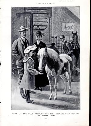 Imagen del vendedor de PRINT: "Sure of the Blue Ribbon--The Last Private View Before the Horse Show".engraving from Harper's Weekly, November 22, 1902 a la venta por Dorley House Books, Inc.