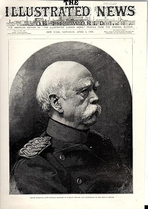 Image du vendeur pour ENGRAVING: "Prince Bismark, Late Prussian minister of Foreign Affairs, and Chancellor of the German Empire' .engraving from The Illustrated News of the World , April 5, 1890 mis en vente par Dorley House Books, Inc.