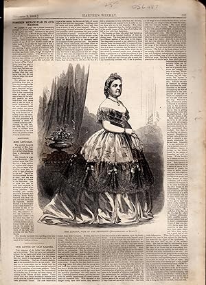 Image du vendeur pour ENGRAVING: "Mrs. Lincoln, Wife of the President ".from Harper's Weekly, November 6, 1862 mis en vente par Dorley House Books, Inc.