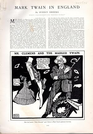 Imagen del vendedor de Print: "Mark Twain In England".cartoons, photoengraving From Harper's Weekly, July 20, 1907 a la venta por Dorley House Books, Inc.