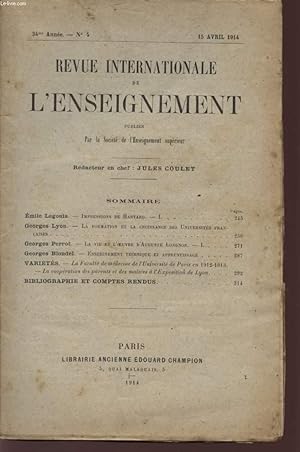 Seller image for REVUE INTERNATIONALE DE L'ENSEIGNEMENT - 34 ANNEE - N4 - 15 AVRIL 1914. for sale by Le-Livre