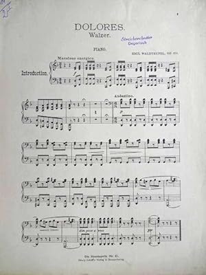 Bild des Verkufers fr Dolores. Op. 170. Konzertwalzer. Ausgabe fr Salonorchester. zum Verkauf von Antiquariat Tarter, Einzelunternehmen,
